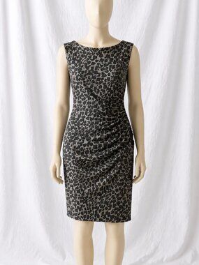 NWOT LOFT Women's Gray Black Leopard Print Pullover Ruched Dress XL